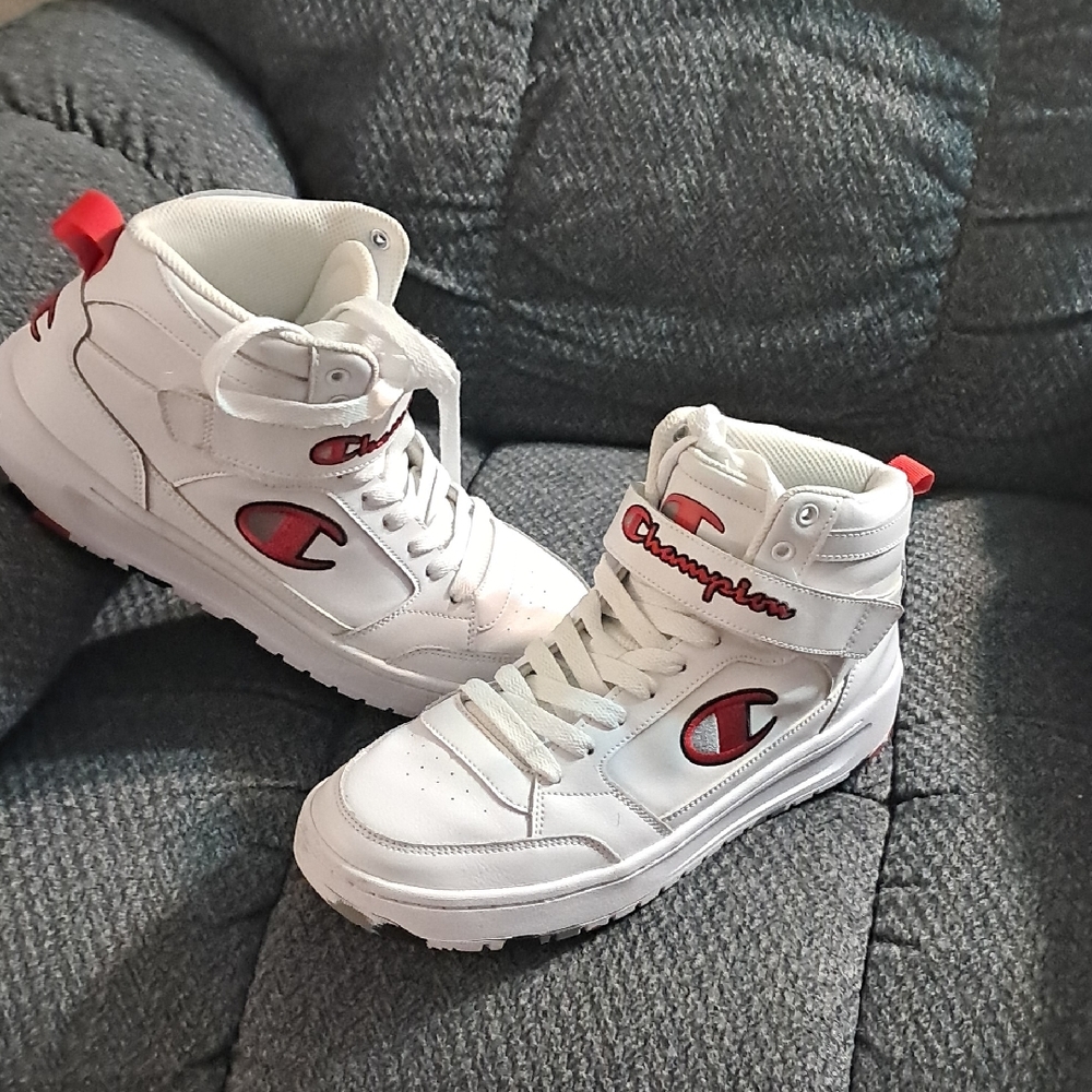 Champion White and Red High-Top Sneakers